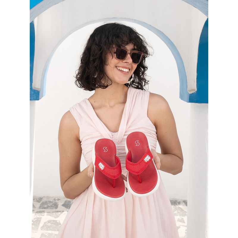 SOLETHREADS Haven Solid Cherry Women Flipflops (UK 4)
