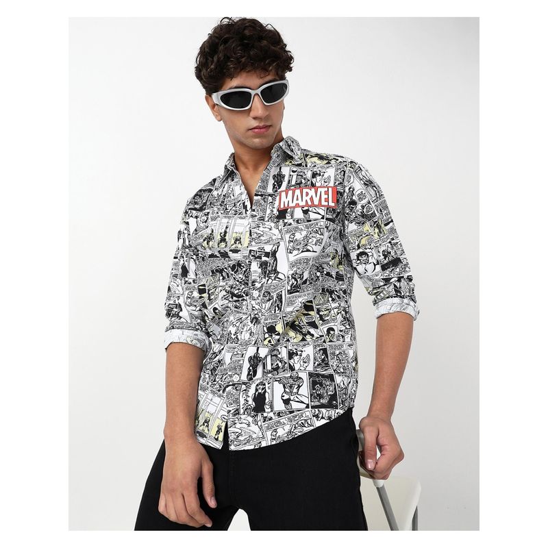 Bewakoof Official Marvel Men's White Avengers All Over Printed Shirt (S)