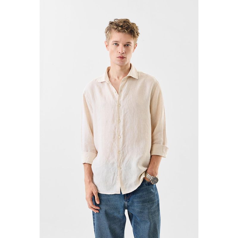 Snitch Beige Solid Regular Casual Shirt (XS)
