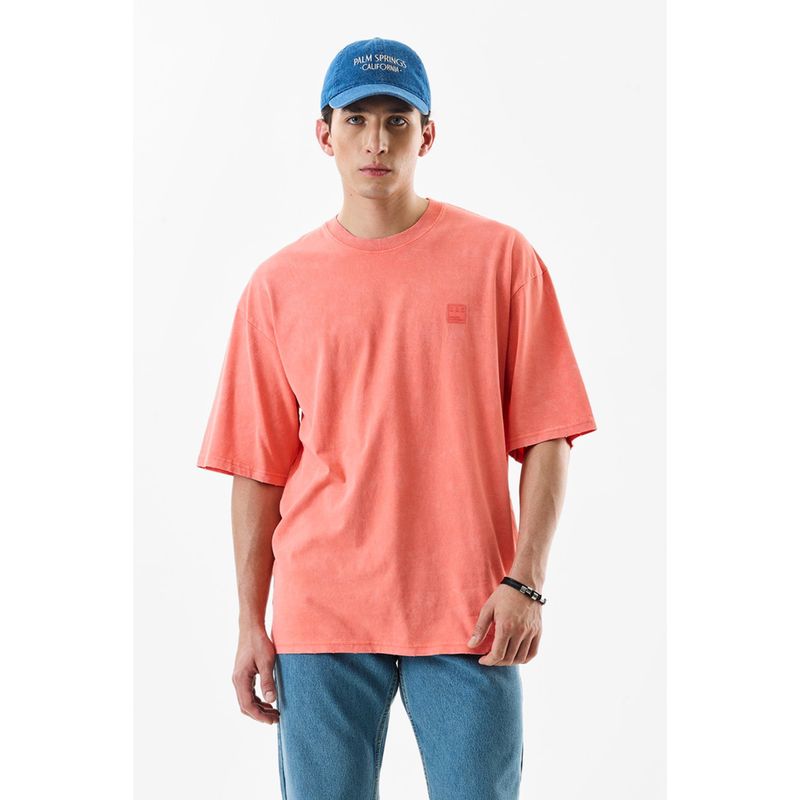 Snitch Coral Solid Oversized Casual T-shirt (S)
