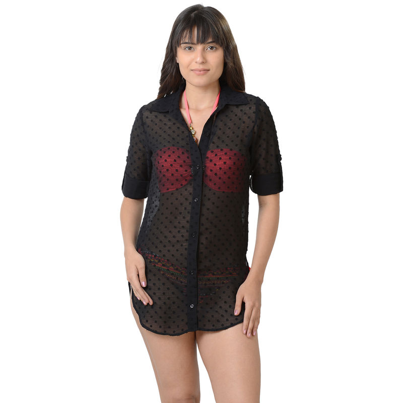 Da Intimo Black Non-Padded, Kaftan/Coverups Solid Swimwear (XS)