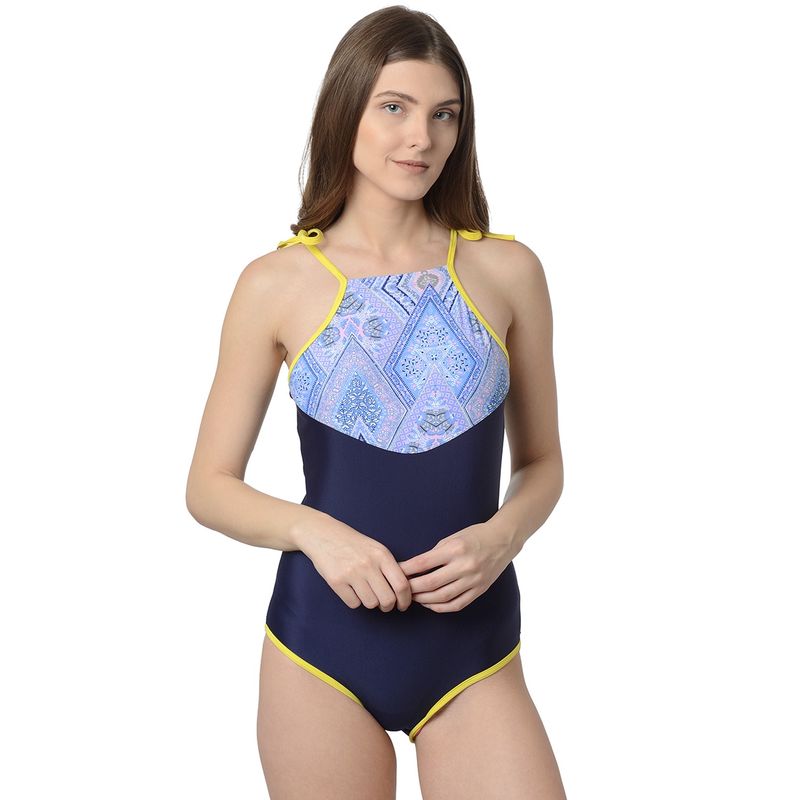 Da Intimo Navy Blue Removable Padding Printed Swimwear (M)