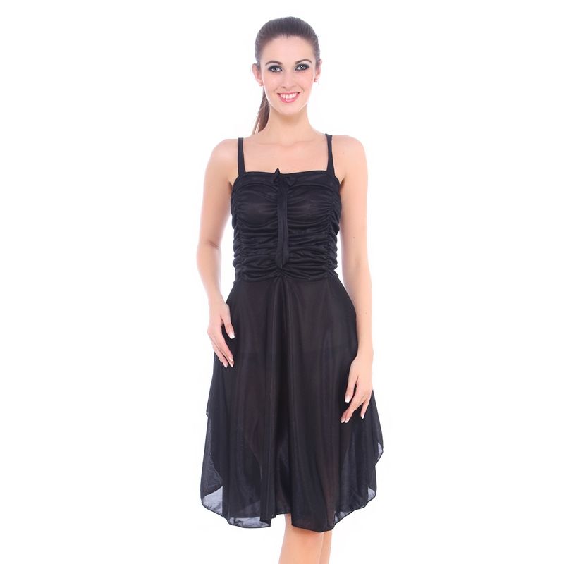 Fasense Stylish Women Satin Nightwear Sleepwear Short Nighty - Black (L)