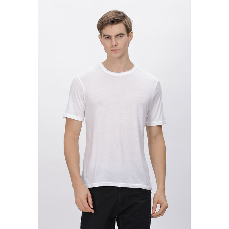 DOMIN8 Men White Regular Fit Solid T-Shirt (XL)