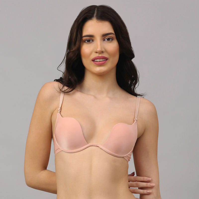 PrettyCat Beautiful Plunge Pushup U Shape Bra - Nude (32A)