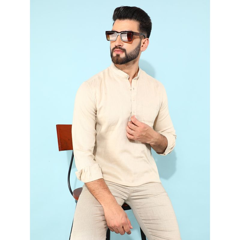 CRIMSOUNE CLUB Men Beige Linen Shirt (L)