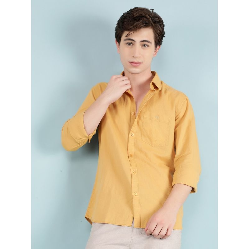 CRIMSOUNE CLUB Men Mustard Solid Linen Shirt (M)