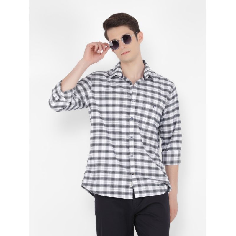 CRIMSOUNE CLUB Men White And Black Cotton Checked Shirt (L)