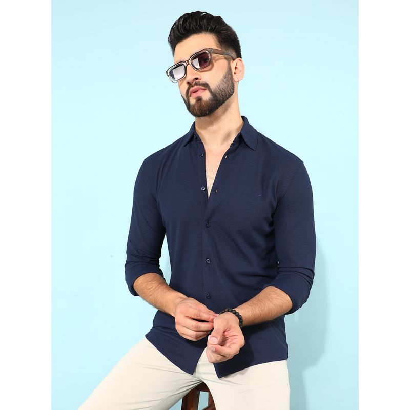 CRIMSOUNE CLUB Men Navy Blue Solid Shirt (S)