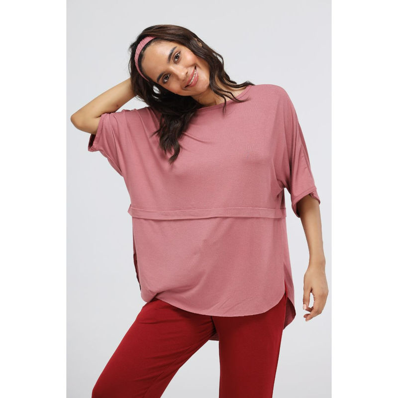 NeceSera Deco Rose Modal Oversized Lounge Top - Pink (S)