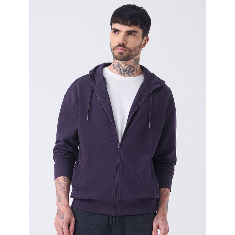 The Souled Store Solids Berry Purple Mens Oversized Hooded Jacket (S)