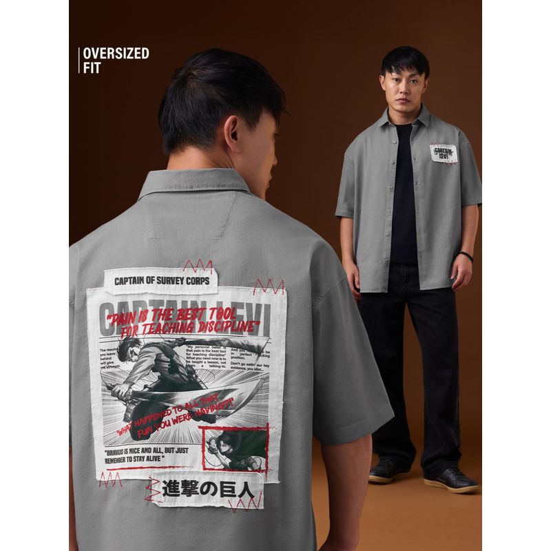 The Souled Store Official Attack On Titan: Captain Levi Mens Oversized Shirt (S)