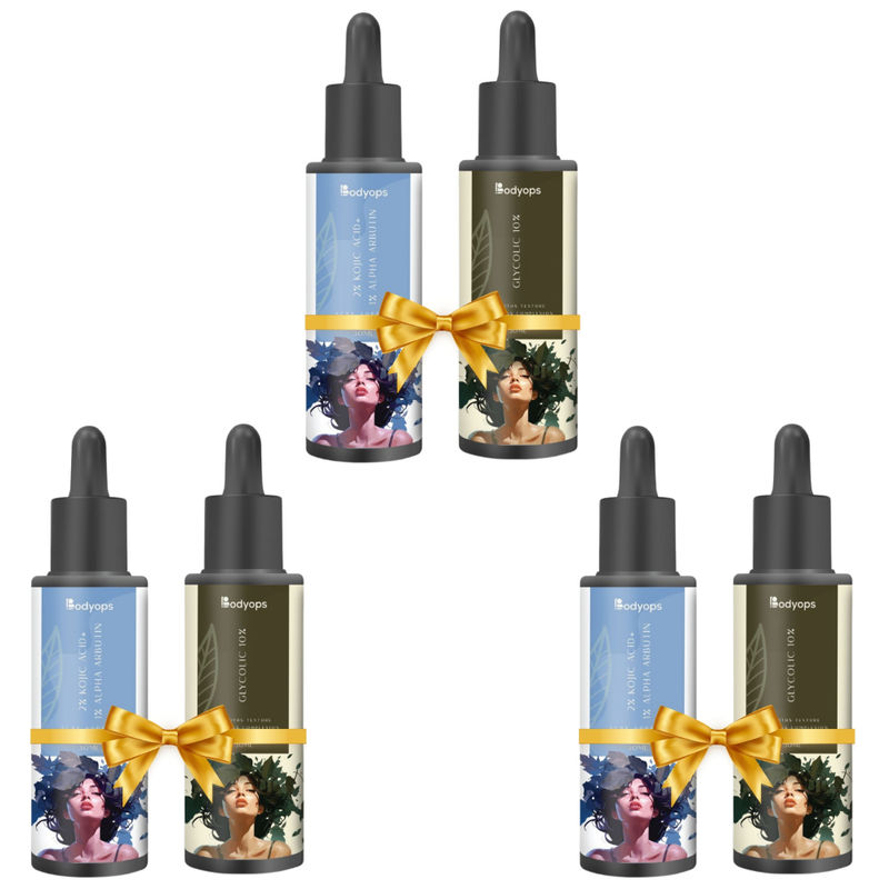 BODYOPS Kojic Acid 2% + Alpha Arbutin 1% & Glycolic Acid 10% (30ml Each - Pack Of 3)