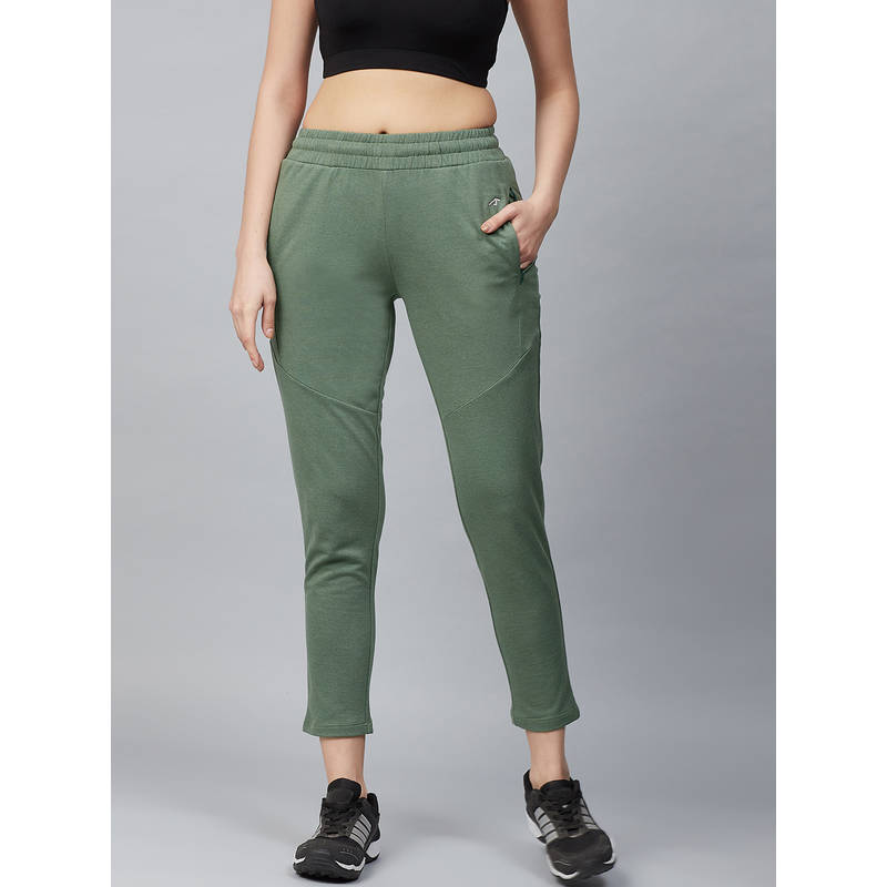 Alcis Women Olive Green Slim Fit Solid Cropped Track Pants (XS)