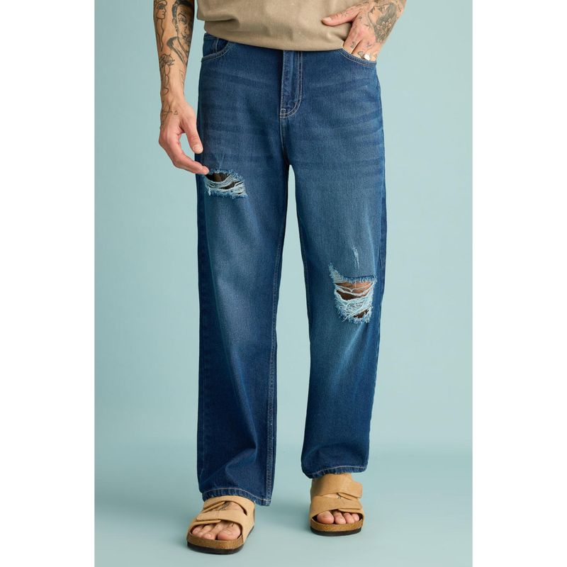 FREAKINS Cobalt Distress Men's Straight Jeans (30)