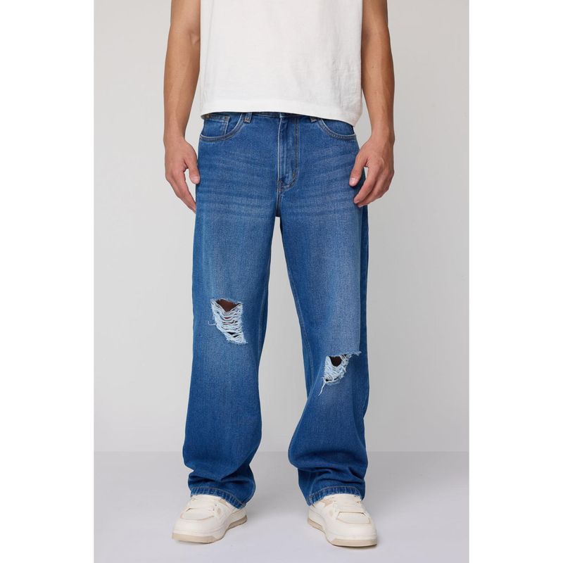 FREAKINS Men's Urban Distressed Wide Fit Denim Jeans (28)
