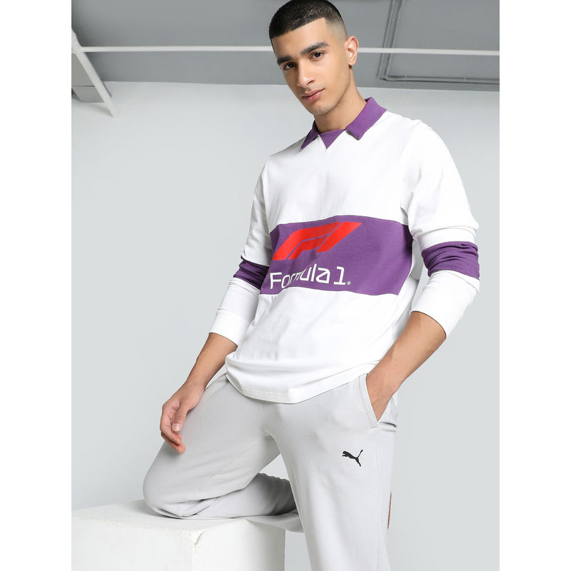 Puma F1 Rugby Men Motorsport Polo T-Shirt White & Purple (S)