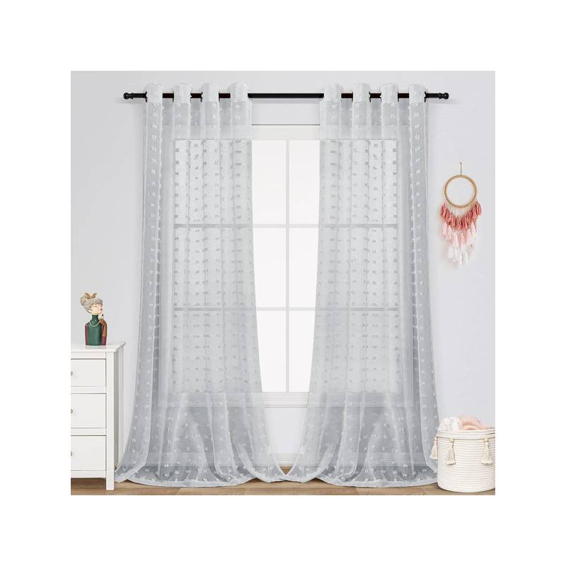 House of Quirk Grey Sheer Curtains Light Filtering Semi Sheer Voile Boho Curtain Panels (4X8 Feet)