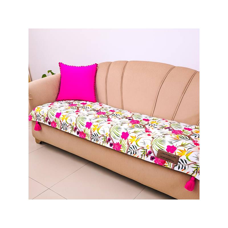 THROW PILLOW Multicolur Floral With Magenta Corner Tassel Sofa Cover (3 Seater)