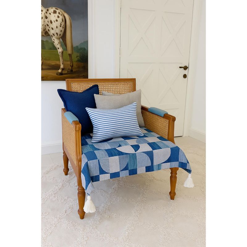 THROW PILLOW Blue Geometric With White Corner Tassels Sofa Cover (1 Seater)