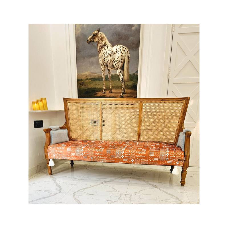 THROW PILLOW Orange Terecotta With White Corner Tassels Sofa Cover (2 Seater)