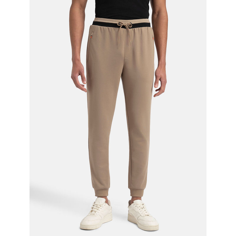 Jockey Am05 Men's Super Combed Cotton Rich Pique Slim Fit Jogger - Beige (XL)