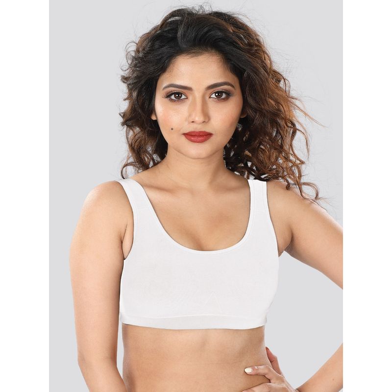 Dermawear SB-1103 Non Padded Wire free Sports Bra - White (L)
