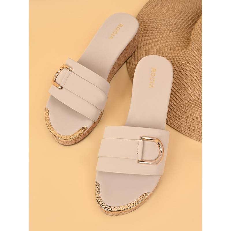 ROCIA Beige Women Wedges Heels (EURO 36)