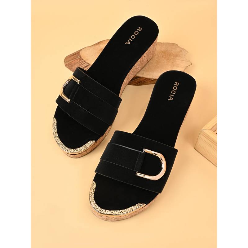 ROCIA Black Women Wedges Heels (EURO 36)