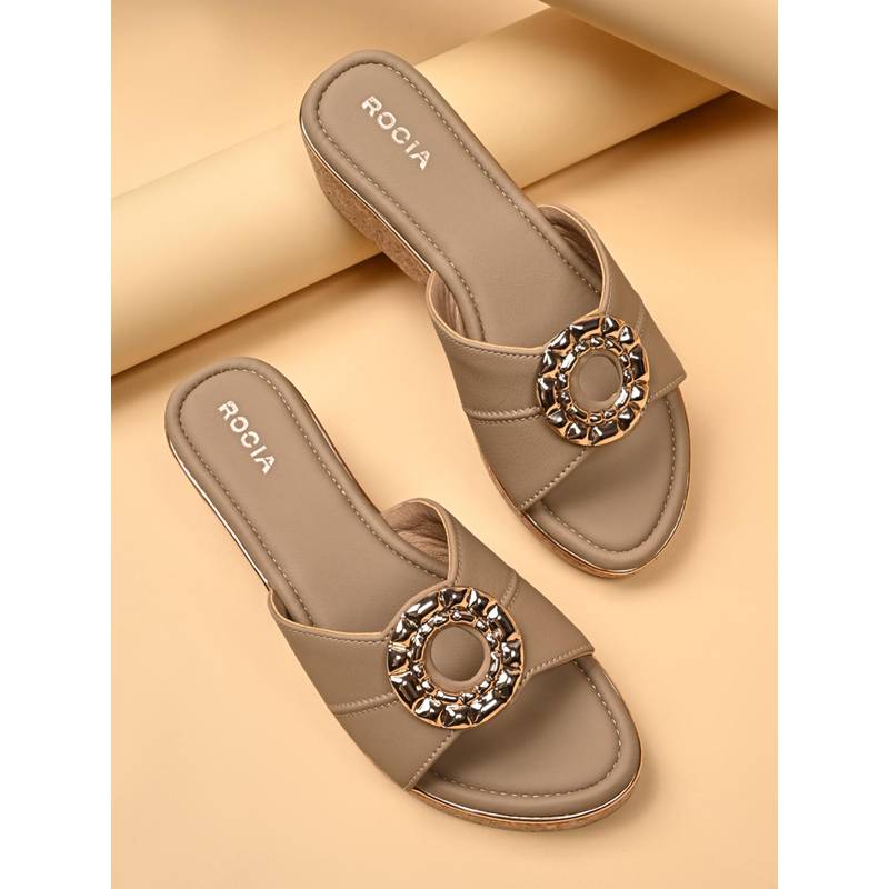 ROCIA Beige Women Wedges Heels (EURO 36)