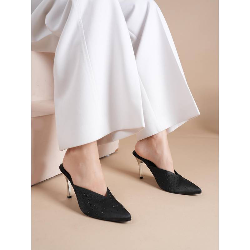 MOZAFIA Black Women Mules Heels (UK 3)