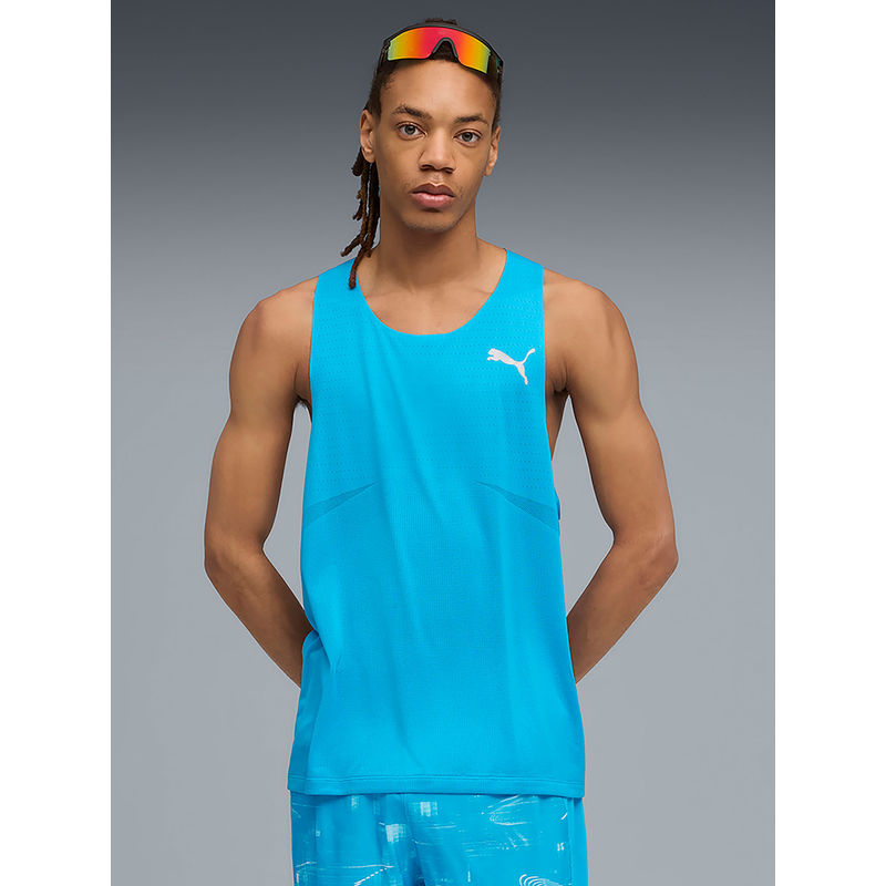 Puma Raceday Ultraspun Men Blue Running Singlet Tank (L)