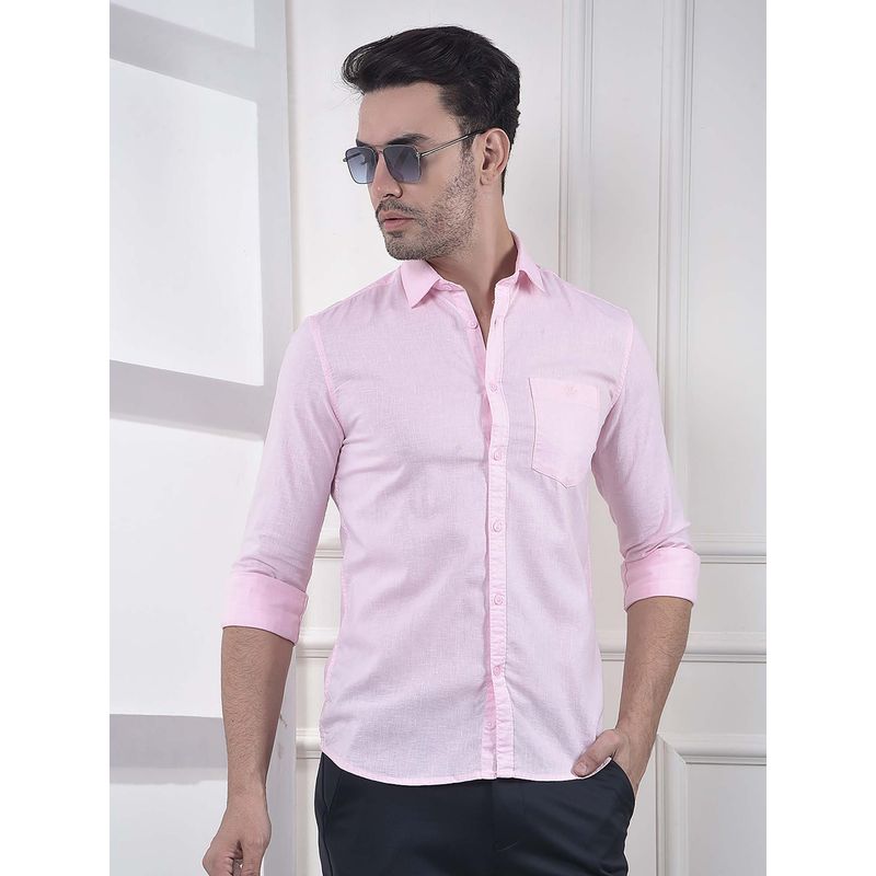 CRIMSOUNE CLUB Men's Pink Linen Blend Casual Shirt (M)
