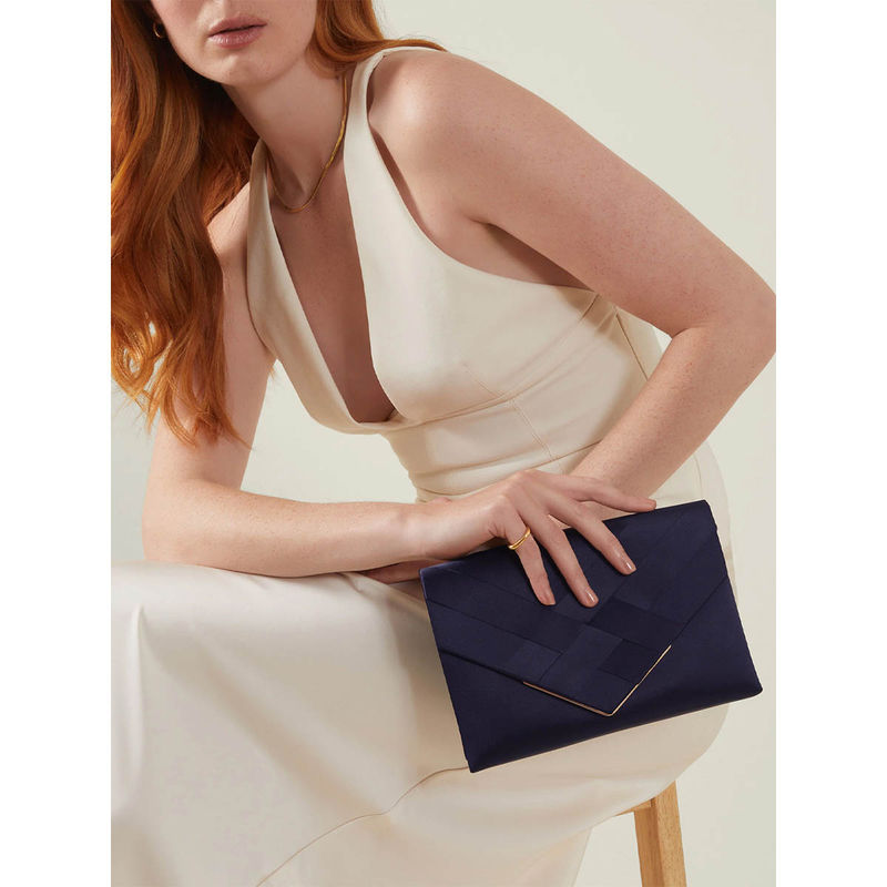 Buy Accessorize London Women S Navy Blue Woven Satin Envelope Clutch Online