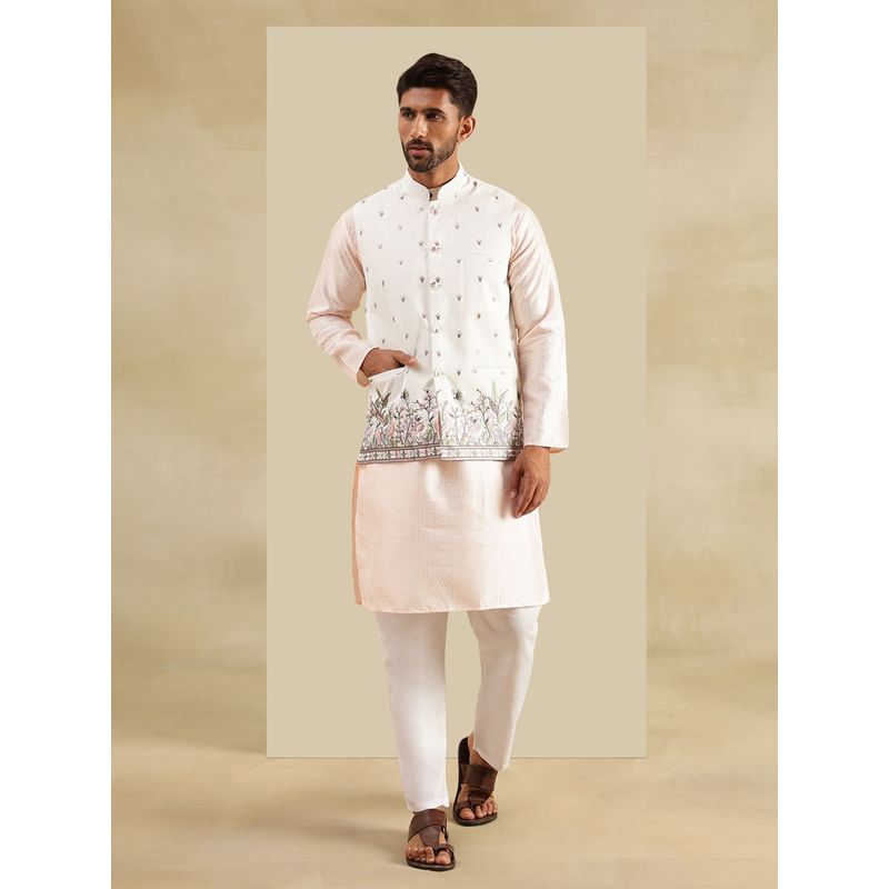 SOJANYA Silk Blend Pink Kurta with Pyjama and Nehru Jacket (Set of 3) (36)