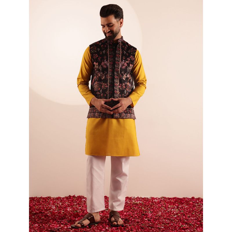 SOJANYA Cotton Blend Yellow Kurta with Pyjama and Nehru Jacket (Set of 3) (36)