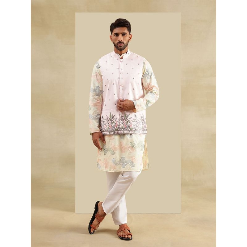 SOJANYA Cotton Silk Cream Kurta with Pyjama and Nehru Jacket (Set of 3) (36)