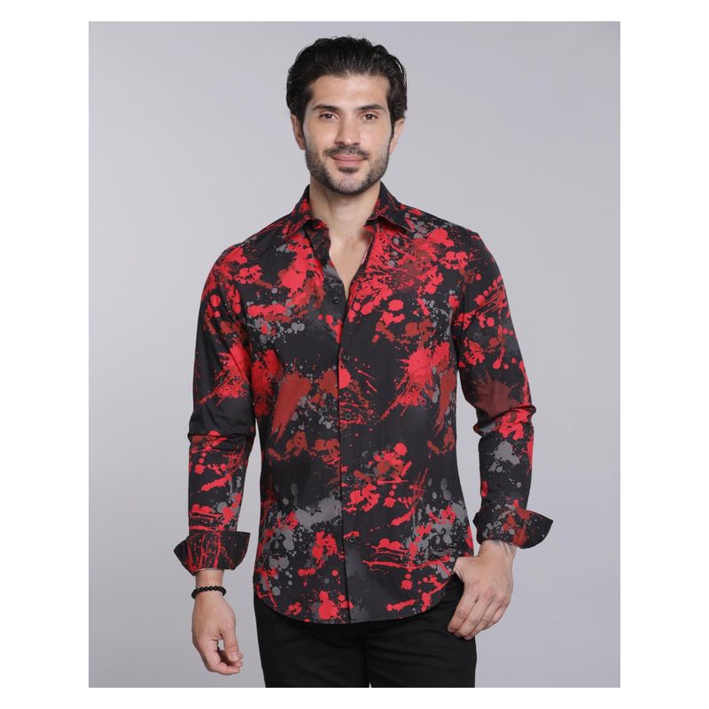 ROOKIES Winter Black Red Full Sleeves Printed Shirt (Rjs2453) (2XL)
