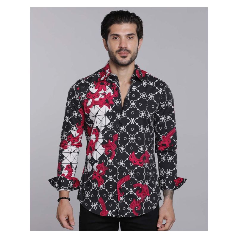 ROOKIES Winter Black and Pink Full Sleeves Printed Shirt (Rjs2477) (S)