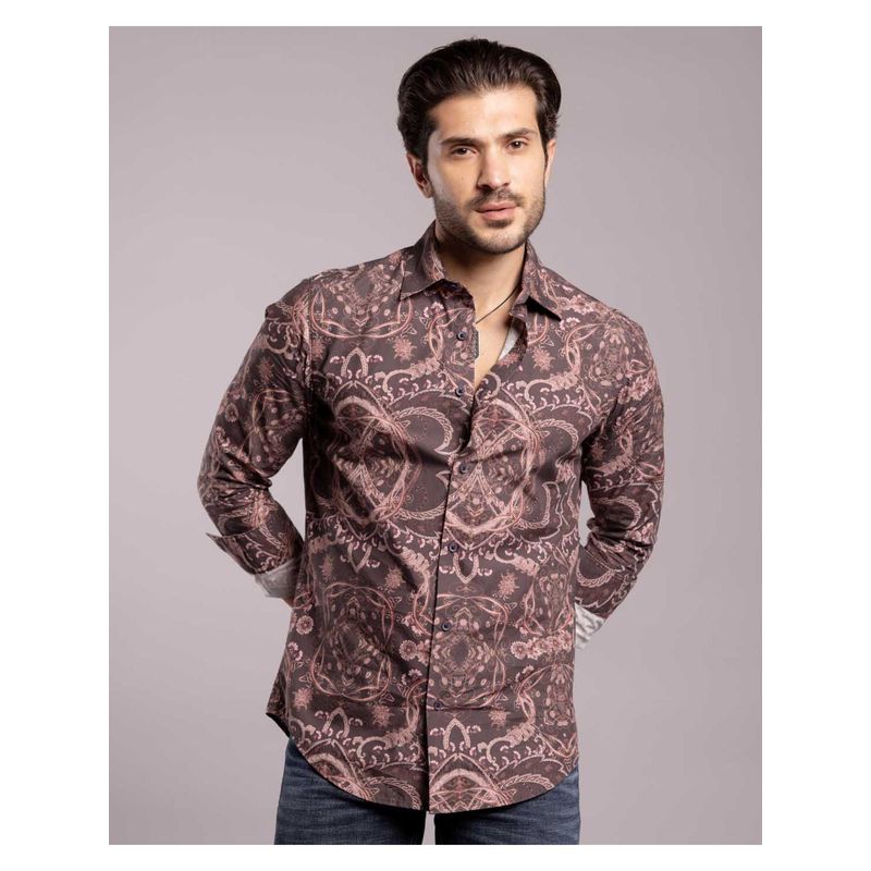 ROOKIES Winter Brown Full Sleeves Printed Shirt (Rjs2492) (S)