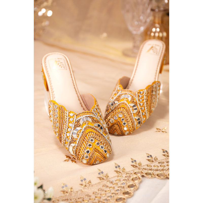 House of Vian Women Mustard Mahira Heeled Mules (EURO 36)