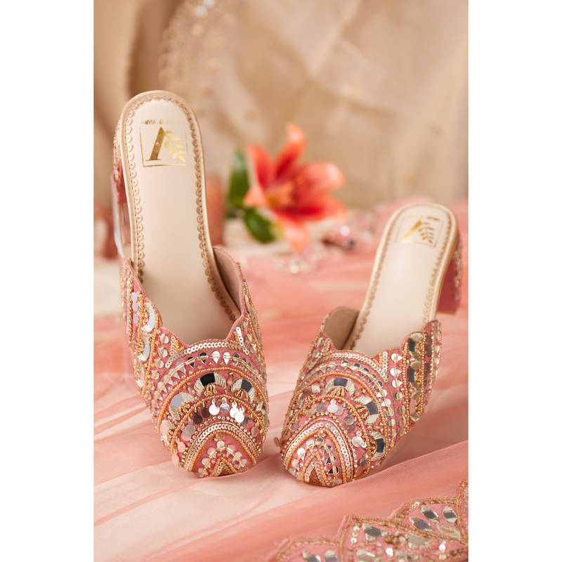 House of Vian Women Pink Mahnaz Heeled Mules (EURO 36)