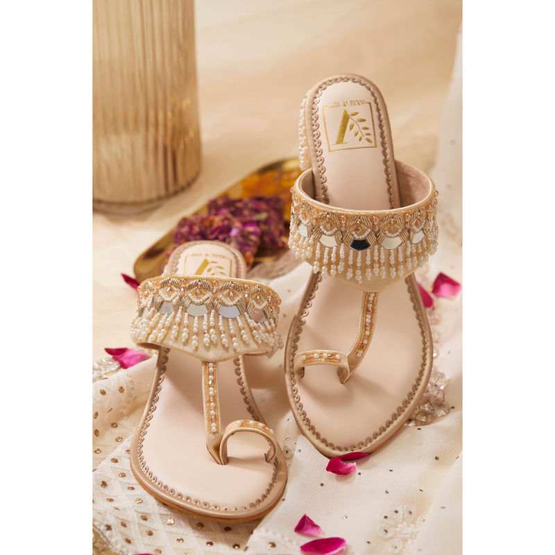 House of Vian Women Gold Sheesh Block Heels (EURO 36)