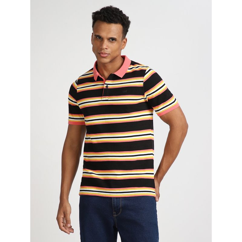 Lee Mens Striped Black Polo T-Shirt (Slim) (M)