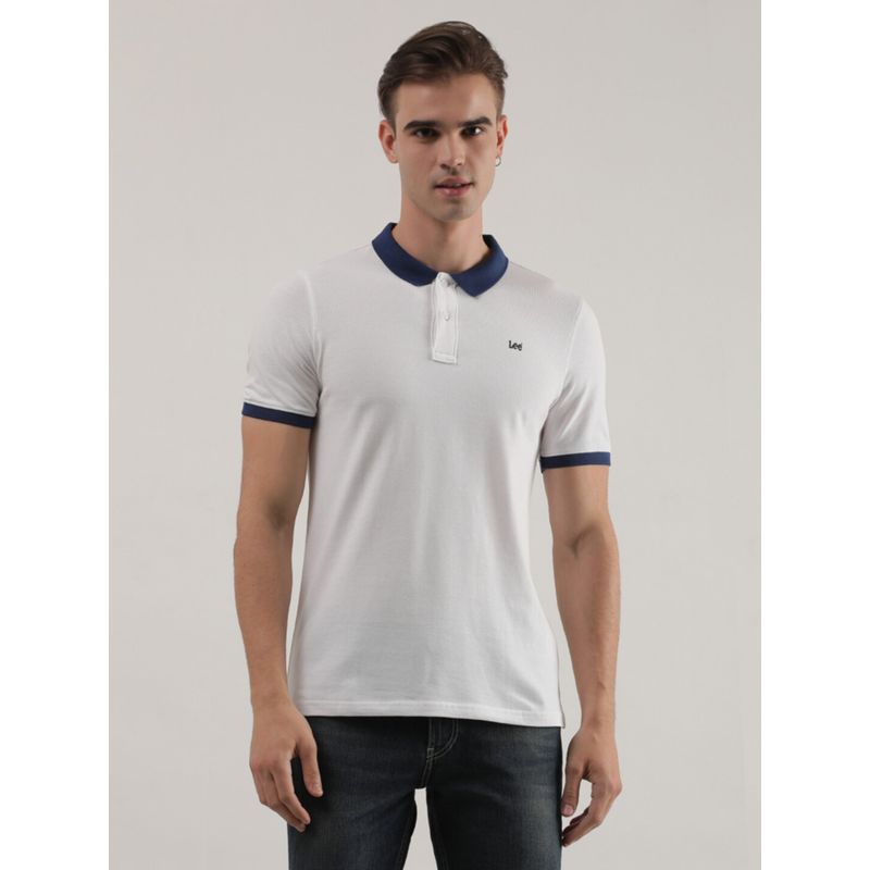 Lee Mens Solid White Polo T-Shirt (Slim) (M)