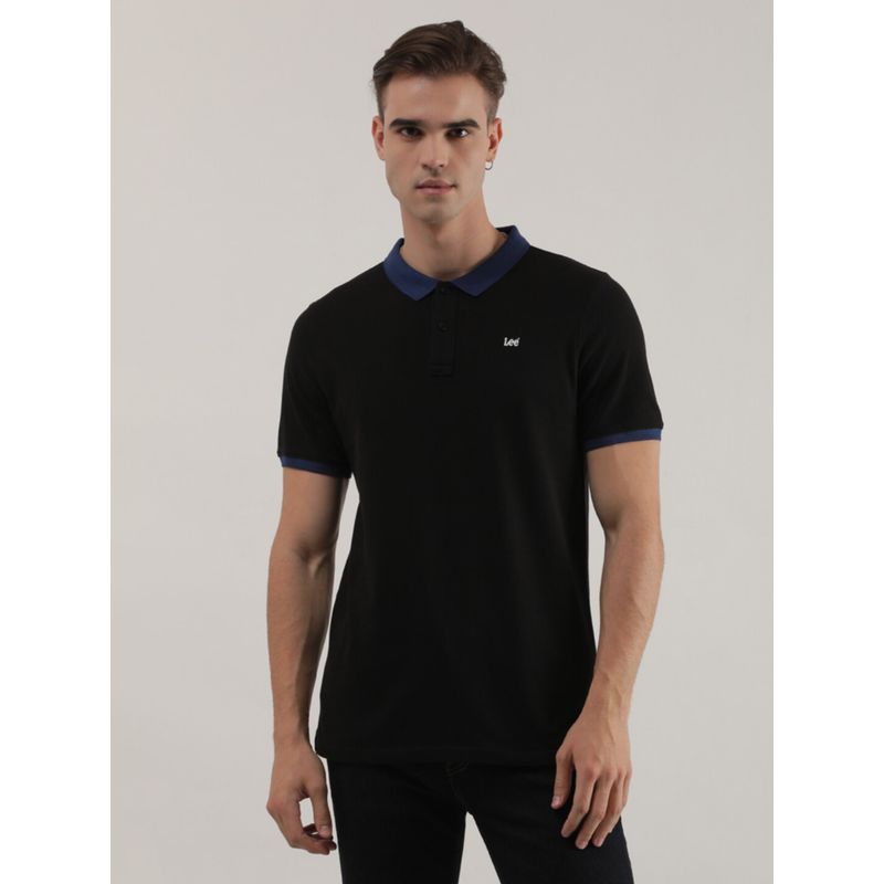 Lee Mens Solid Black Polo T-Shirt (Slim) (L)