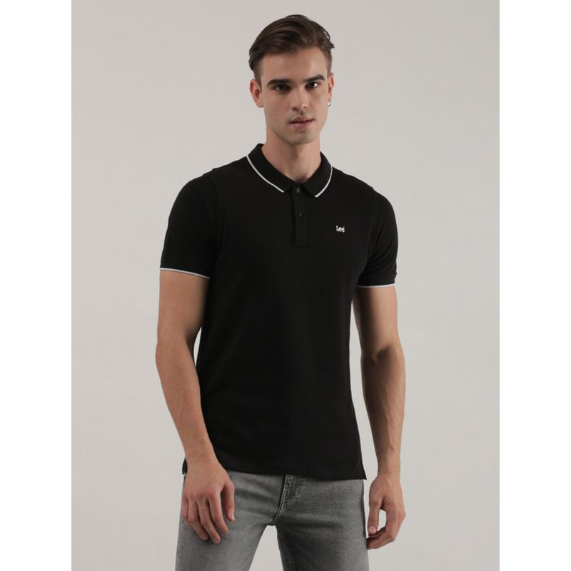 Lee Mens Solid Black Polo T-Shirt (Slim) (M)