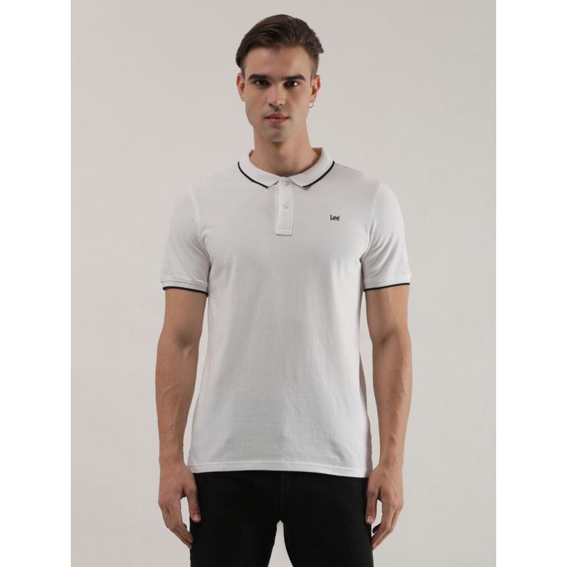 Lee Mens Solid White Polo T-Shirt (Slim) (XL)