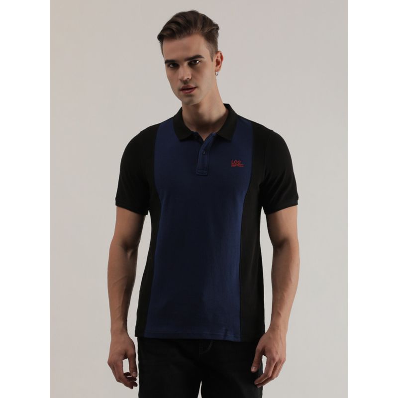 Lee Mens Colorblock Black Polo T-Shirt (Slim) (M)