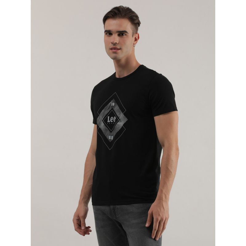 Lee Mens Graphic Print Black Crew Neck T-Shirt (Slim) (2XL)
